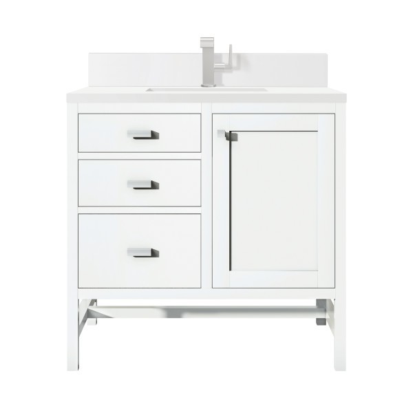 36″James Martin Addison E444-V36-GW-1WZ Vanity Cabinet Single Hole White ZeusTop