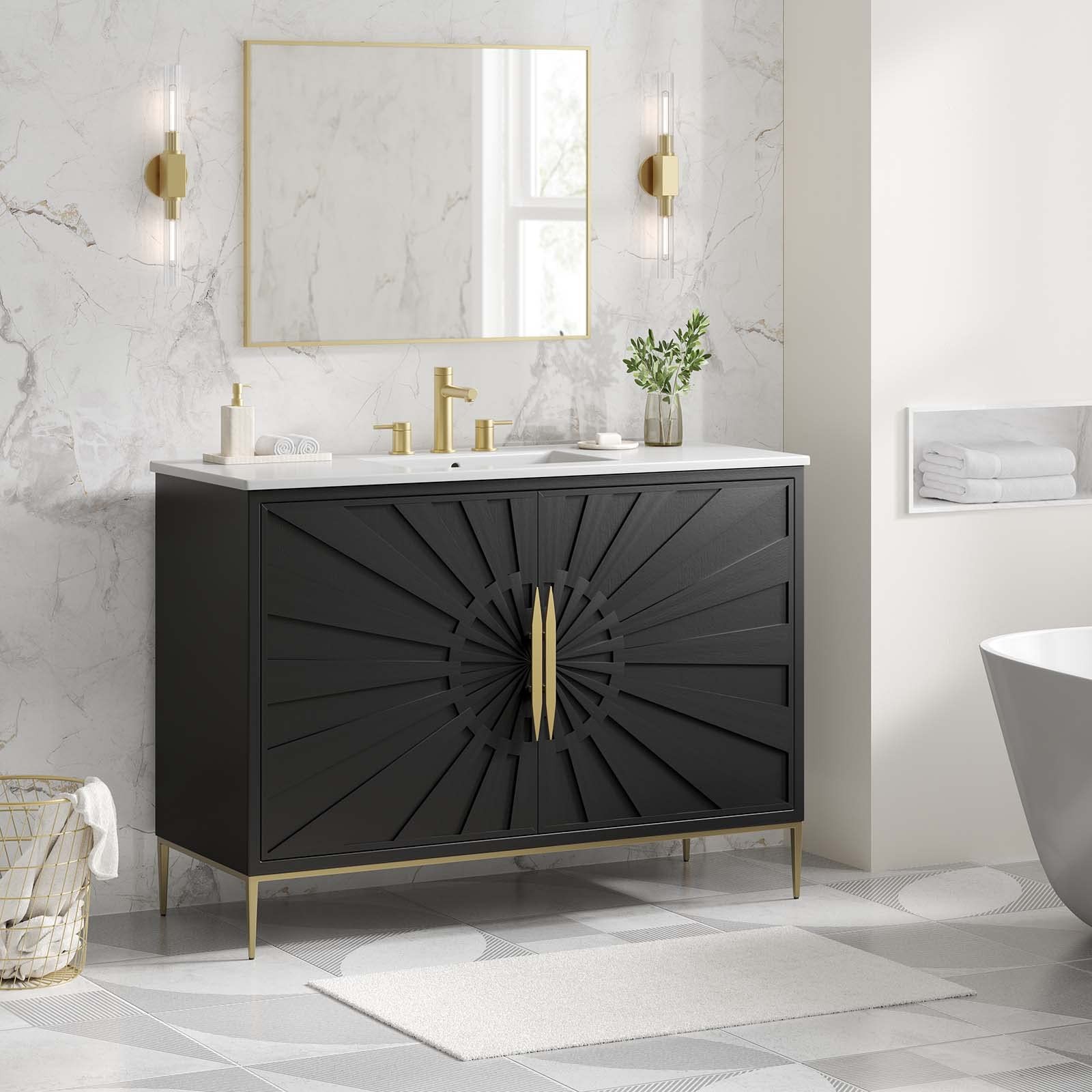 Modway Awaken 48″ Solid Wood and MDF Bathroom Vanity in White/Black