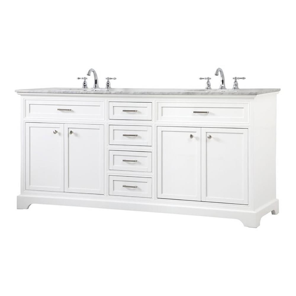 Elegant Decor Americana 72″ Metal MDF Marble Double Bathroom Vanity in White