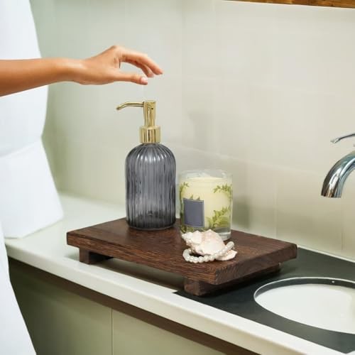(9×6 Inch,Brown) Wood Riser Soap Tray, Rustic Wood Pedestal 9×6 wooden riser