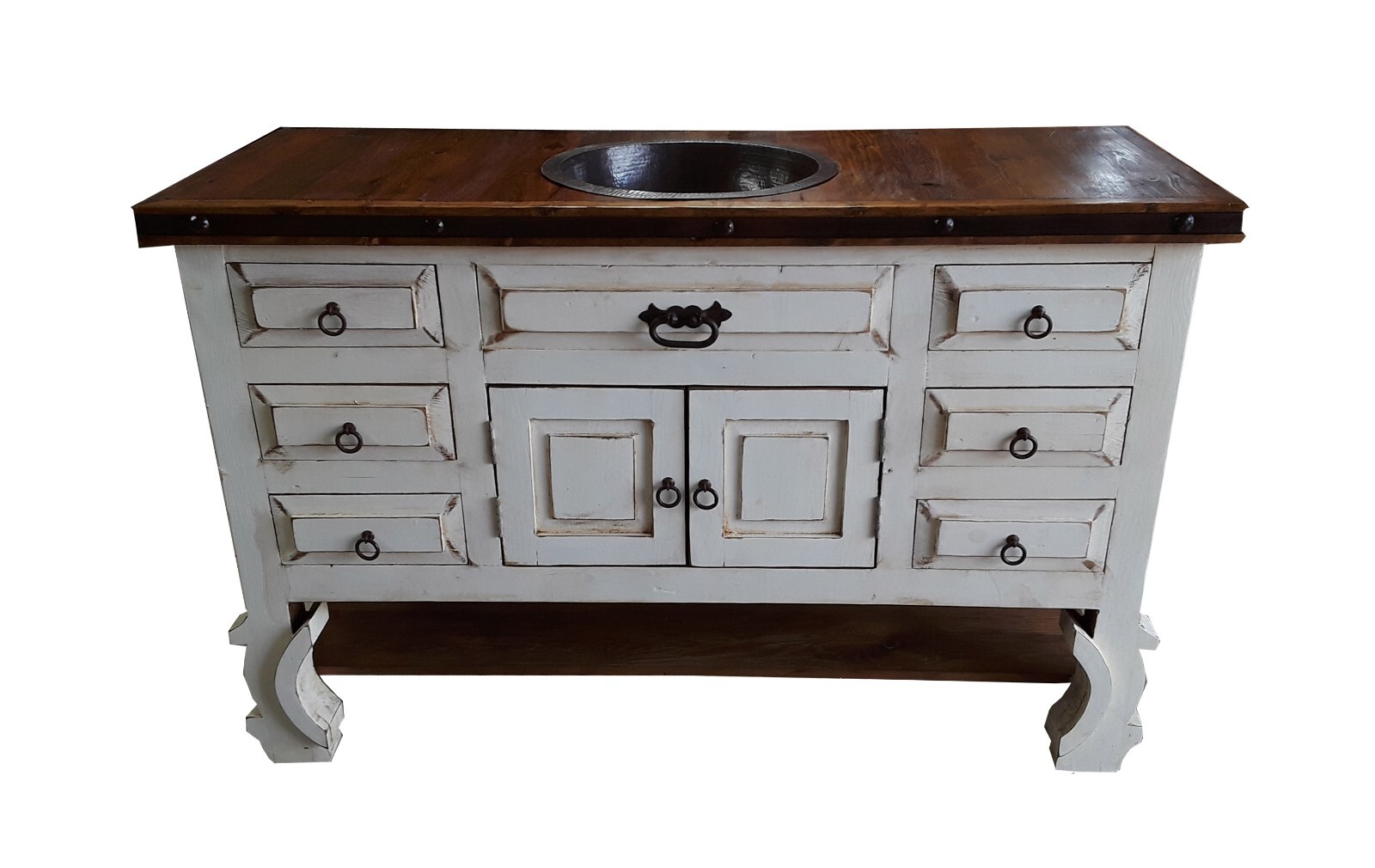 Saint Anthony Rustic Bathroom Vanity Furniture With Copper Sink