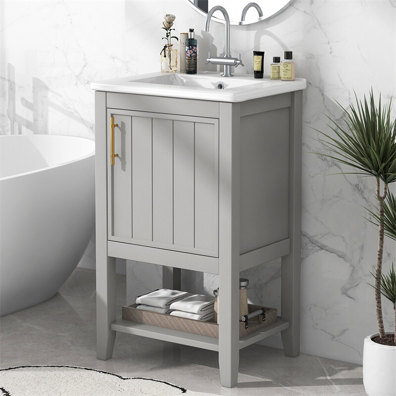 20″ Bathroom Vanity with Sink Door Open Shelf Rack Freestanding Storage Cabinet