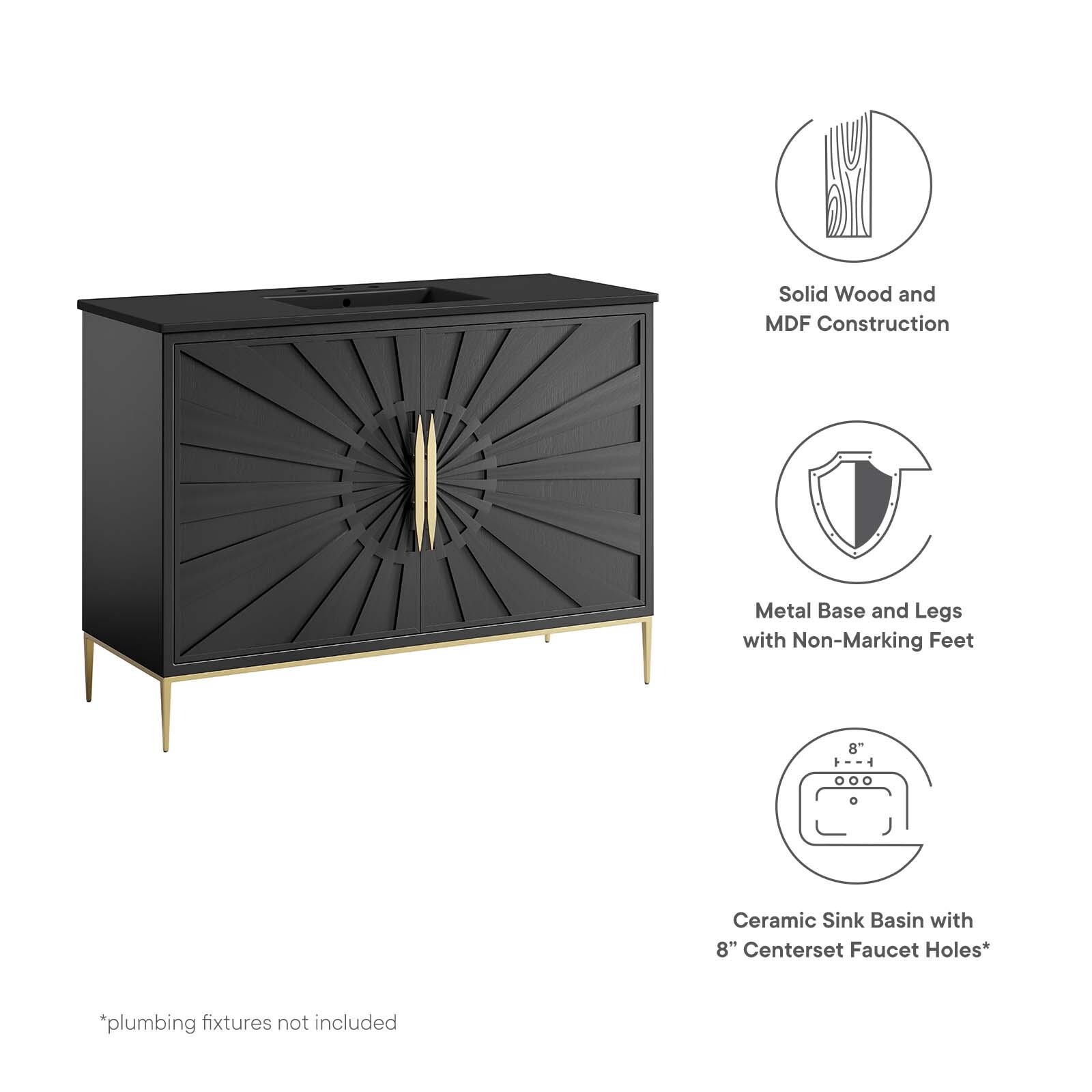 Modway Awaken 48″ Bathroom Vanity Cabinet in Black Black With Ceramic Sink Basin