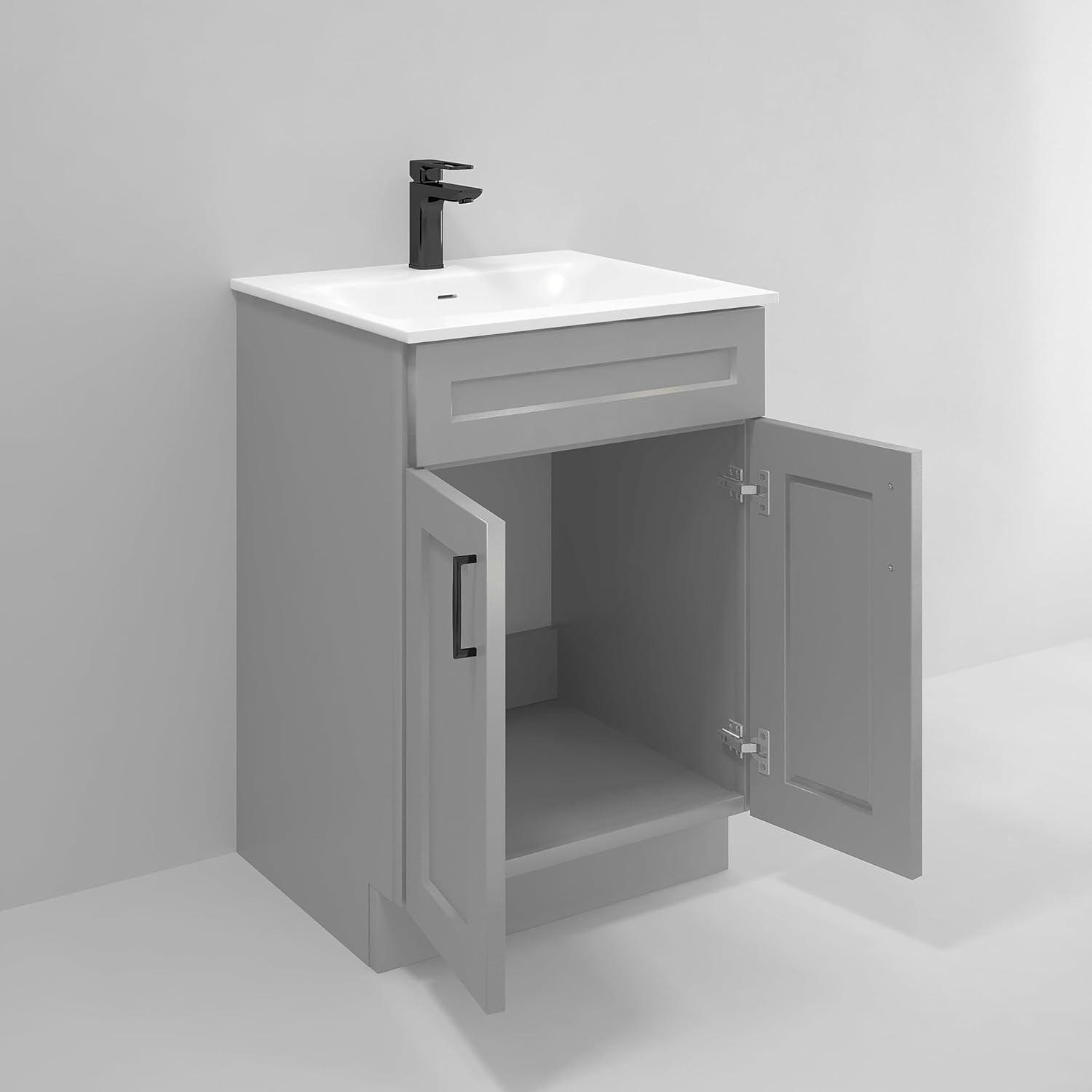Light Grey 24″ Shaker Bathroom Vanity Sink Base – Ready to Assemble