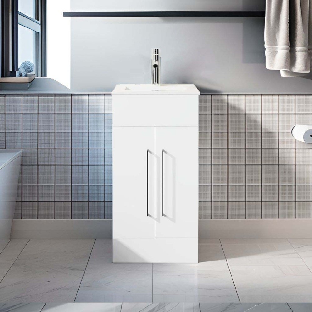 Bathroom Vanity W Single Basin Sink Features White Basin Includes Double Doors