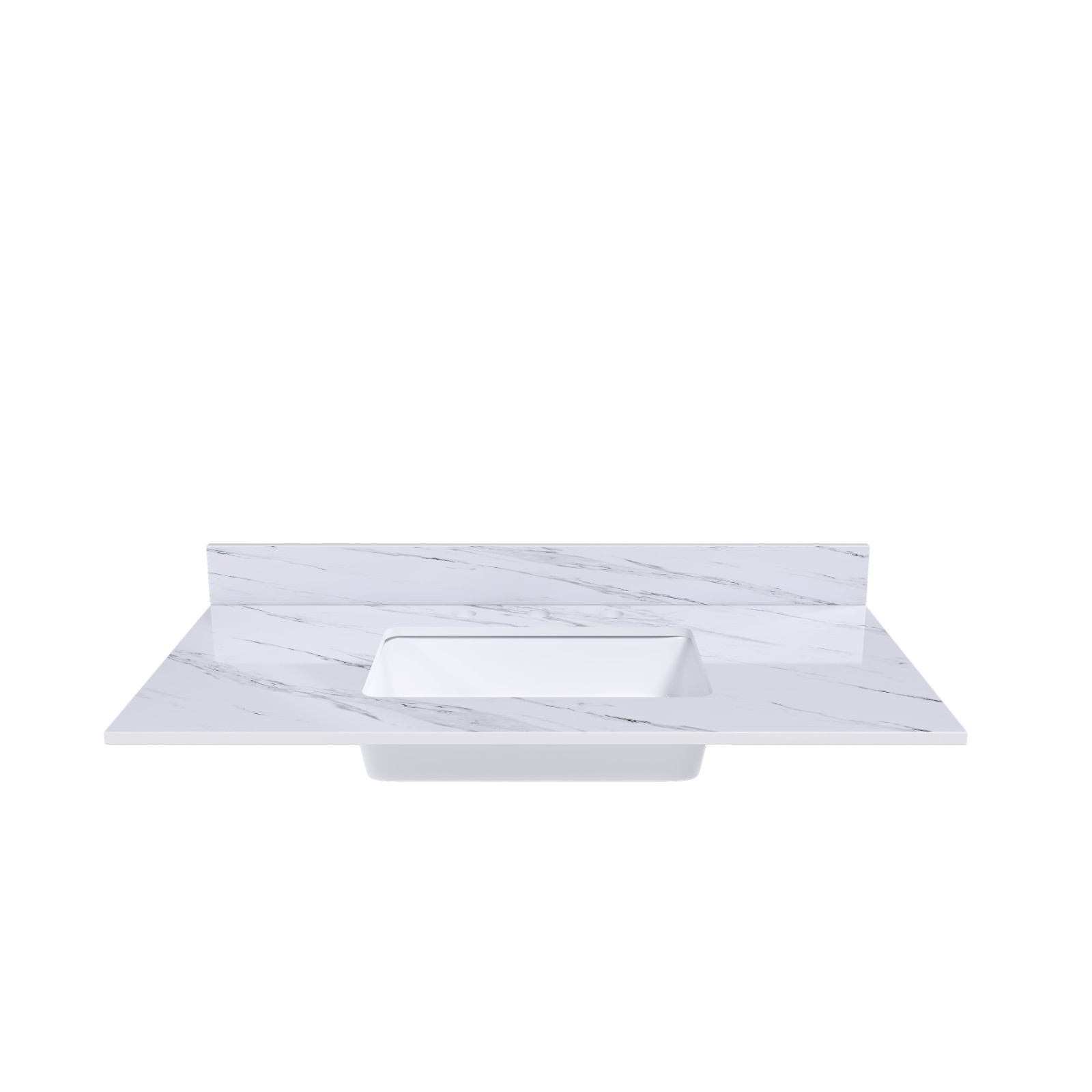 43″ White Marble Vanity Top w/ Undermount Sink, 1 Holes, 4″ Backsplash