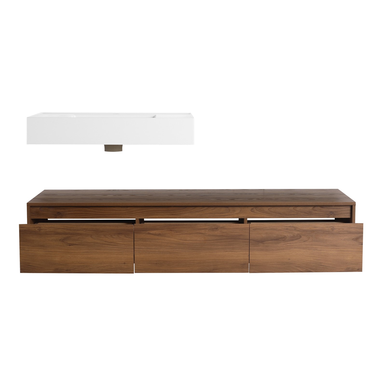60in Wooden Wall-Mounted Bathroom Vanity Floating Vanity W/ Resin Sink +Drawers