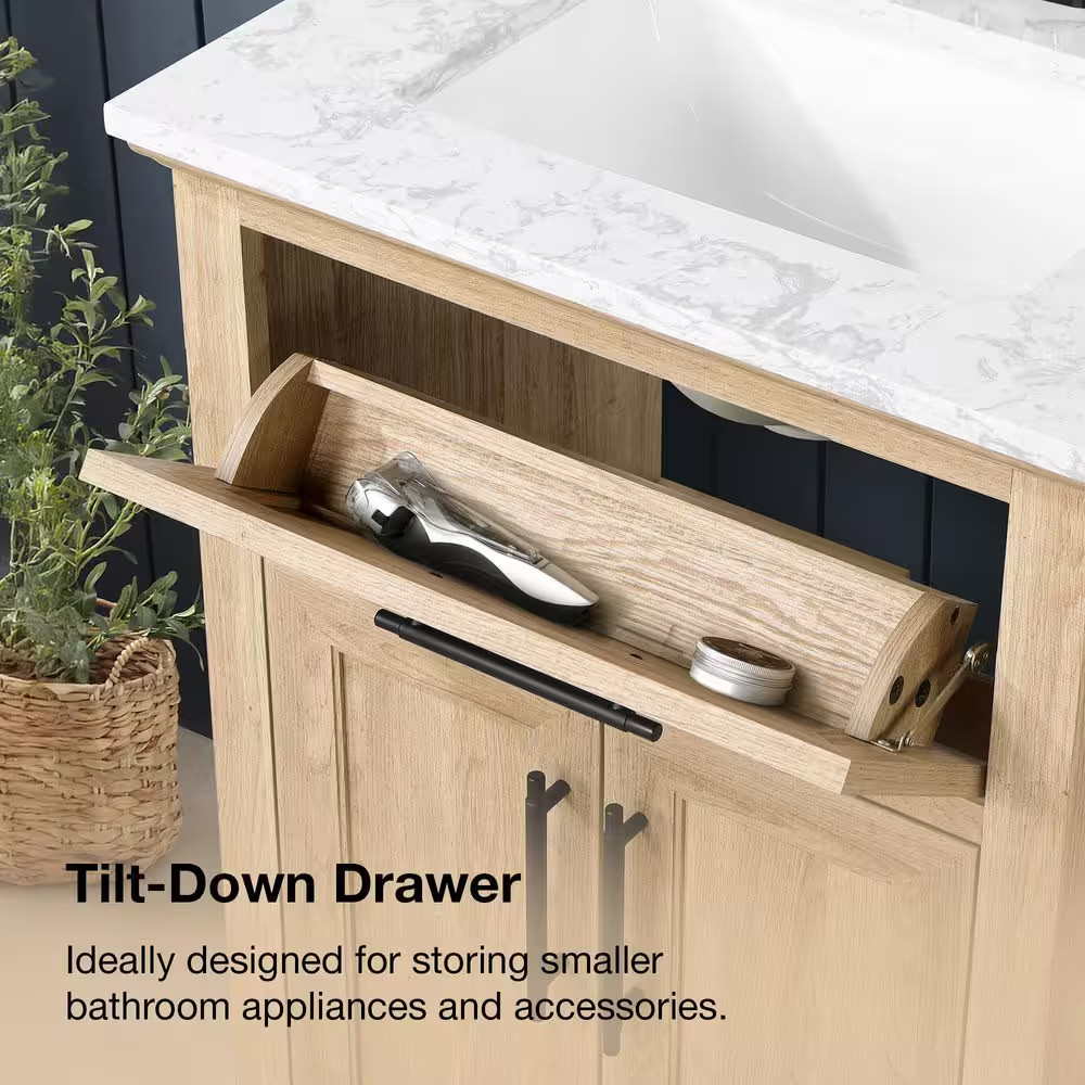 Doveton 30 In. Single Sink Freestanding Weathered Tan Bath Vanity with White Eng