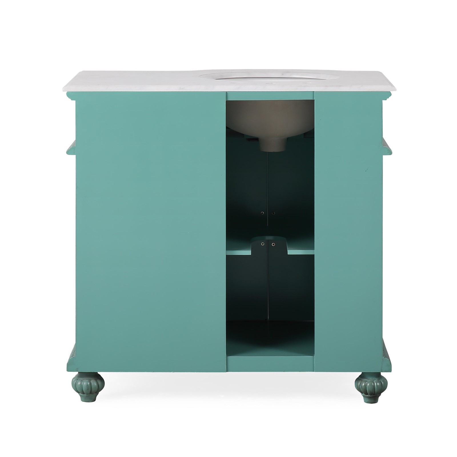 36″ Vintage Green Carrara Top Bathroom Left Sink Cabinet Single Vanity