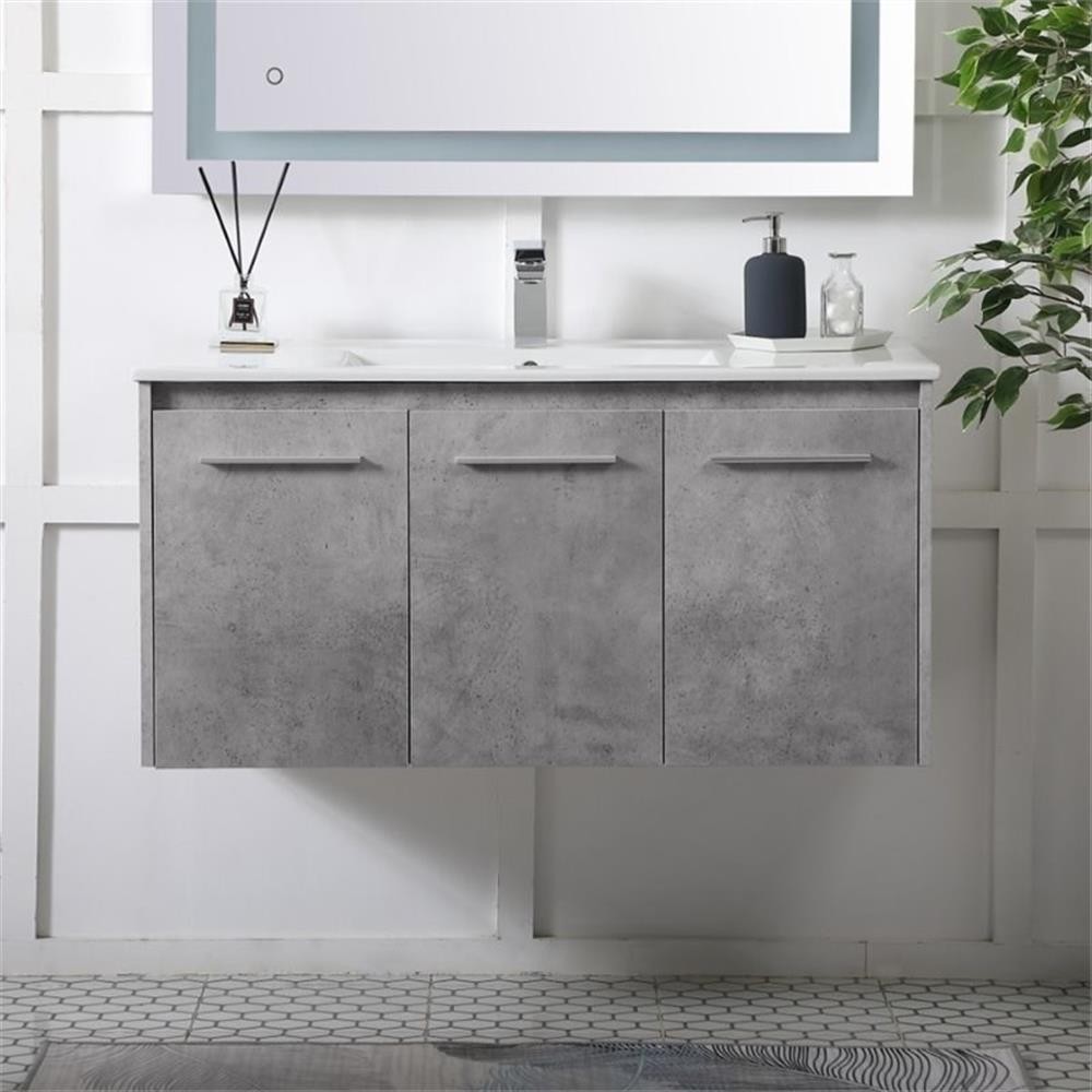 Elegant Decor Rasina 40″ Single Porcelain Top Floating Bathroom Vanity in Gray