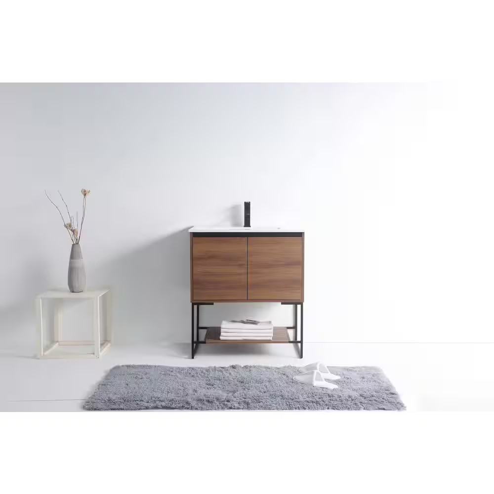 Urbania 30 In. W X 18.5 In. D X 33.5 In. H Bath Vanity in Walnut with Ceramic Va