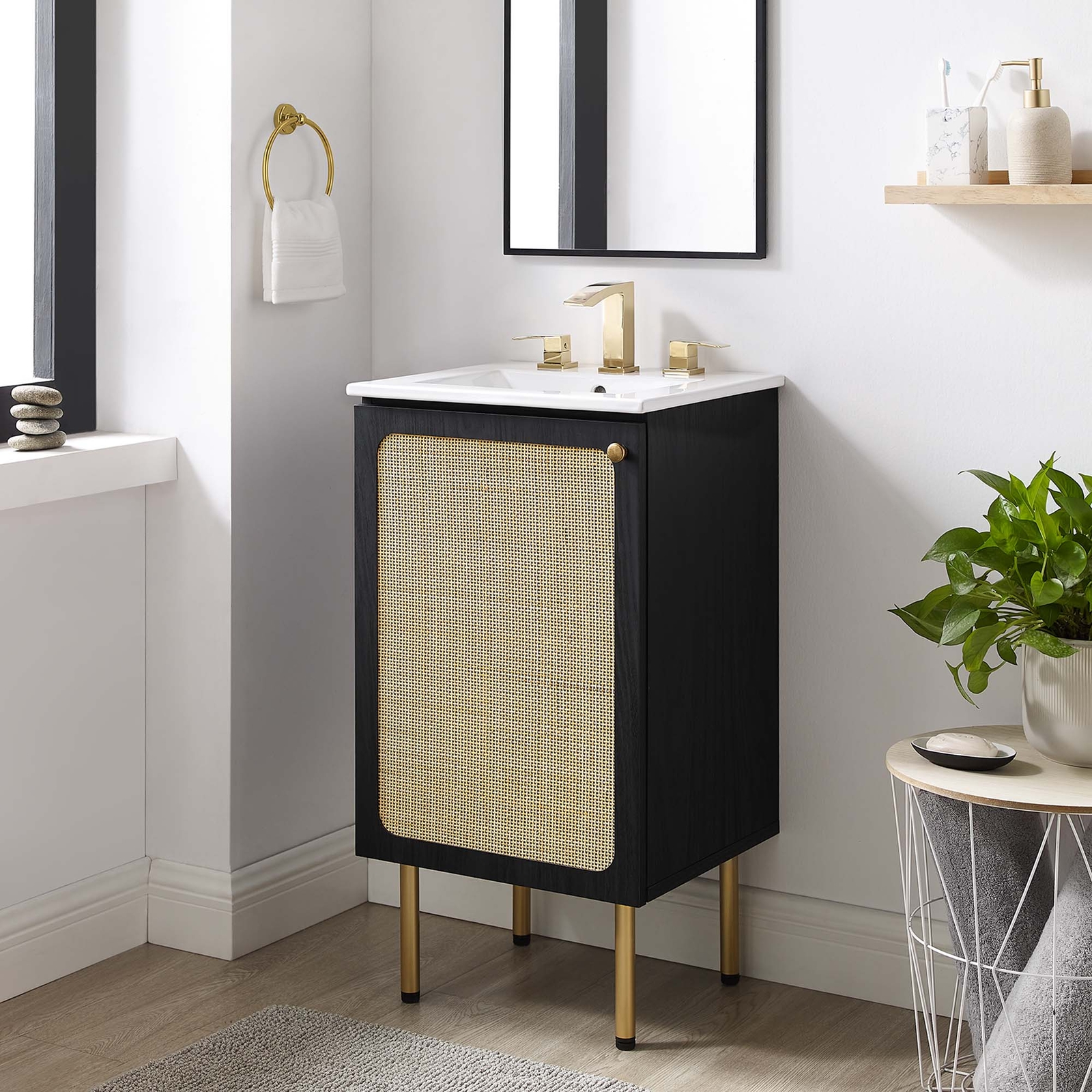 Modway Chaucer 18” Bathroom Vanity Cabinet in Black (Sink Basin Not Included)