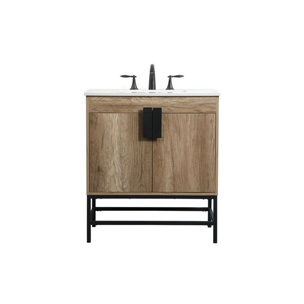 Elegant Decor Eugene 30″ Aluminum MDF Single Bathroom Vanity in Natural Oak