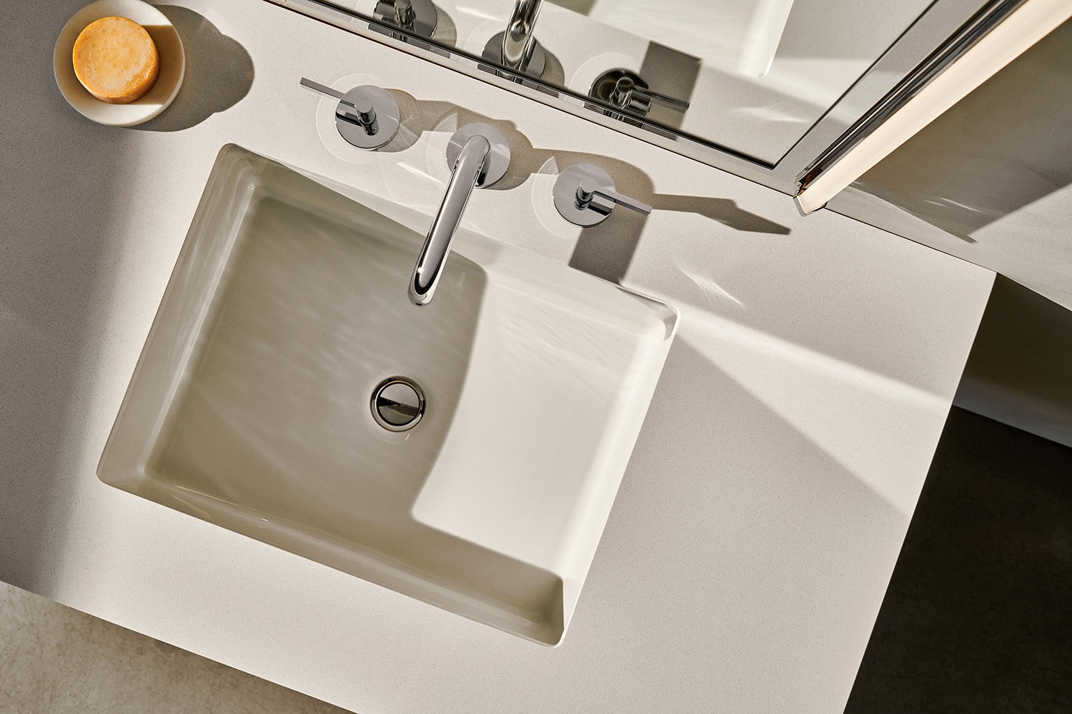 Robern TB49UCO-8 49″ Quartz Vanity Top for Widespread Faucet – White Zeus