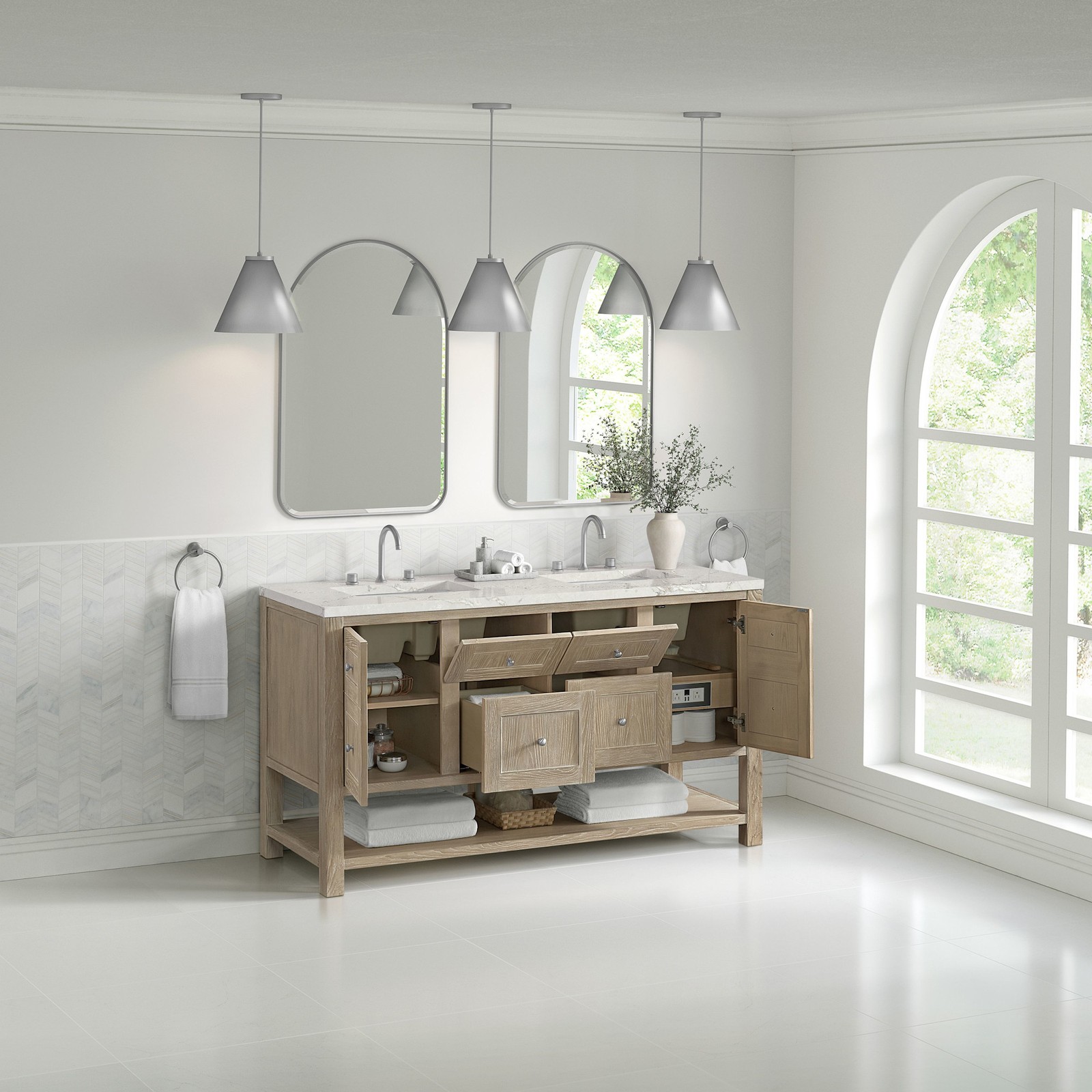 James Martin Vanities 330-V60D-FVSL Breckenridge 60″ – Whitewashed Oak