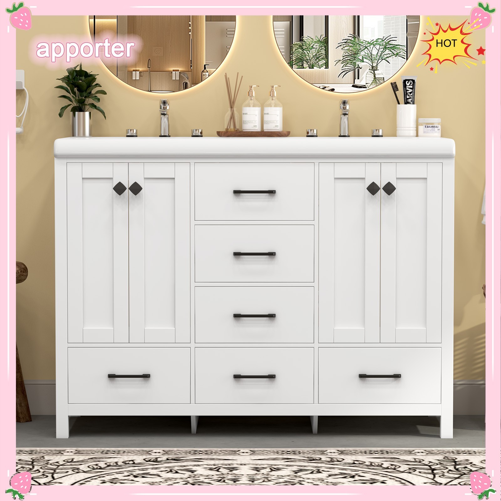47in Bathroom Vanity &Sink,Freestanding Vanity Storage Cabinet,6 Drawers,2 Doors