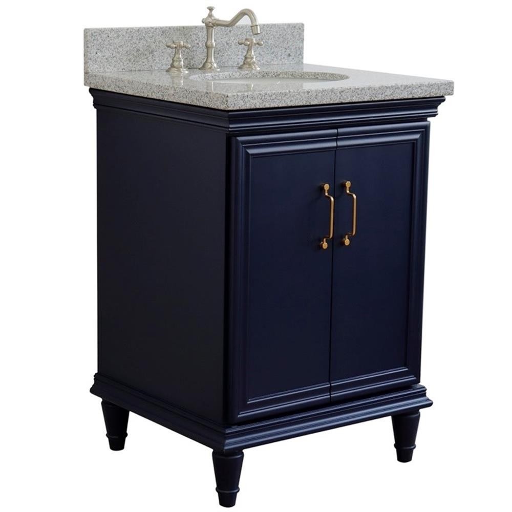 25 in. Single Wooden Vanity Blue with Gray Granite Oval Sink