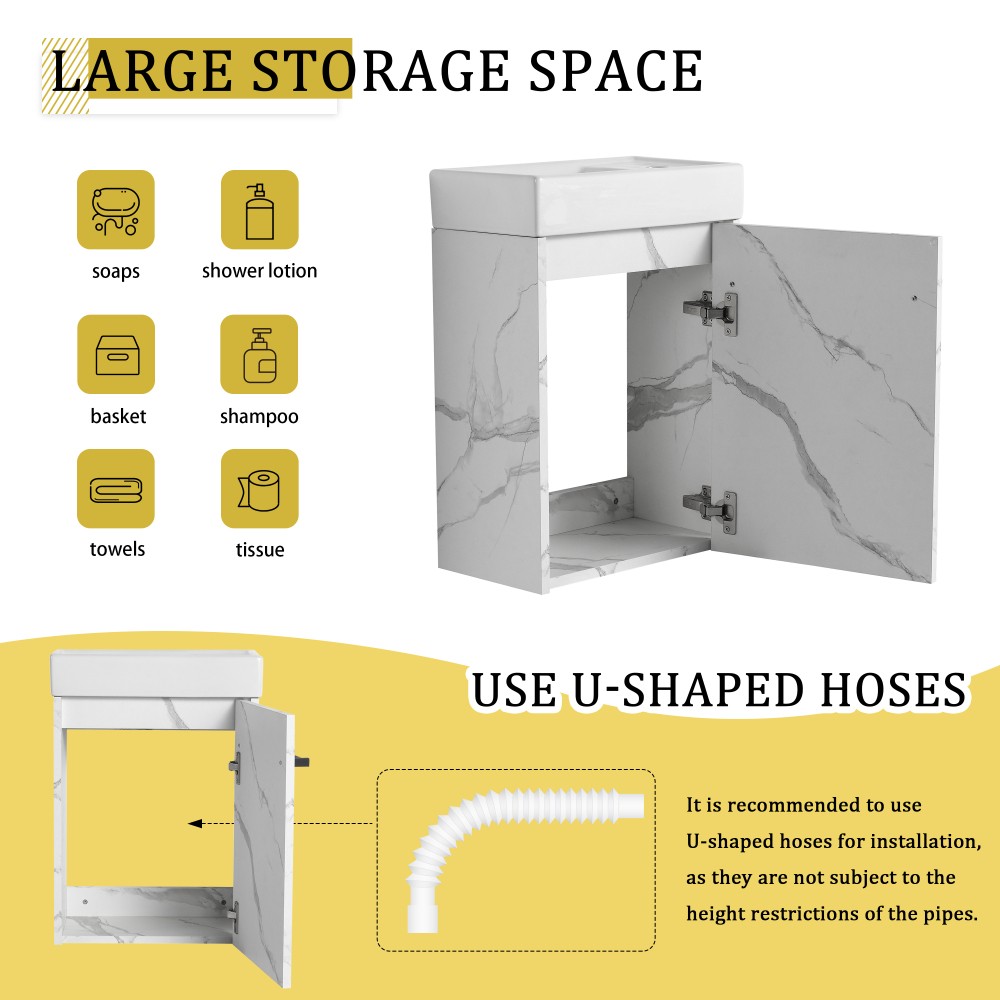 Floating Wall Mounted Bathroom Vanity W Ceramic Sink Soft Close Cabinet Door