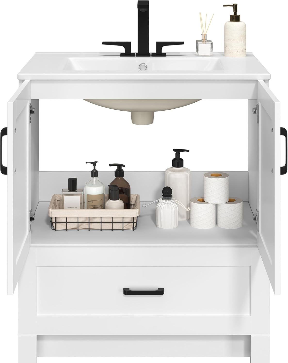 Yaheetech 30″ Bathroom Vanity with Ceramic Basin, Freestanding Bathroom Storage