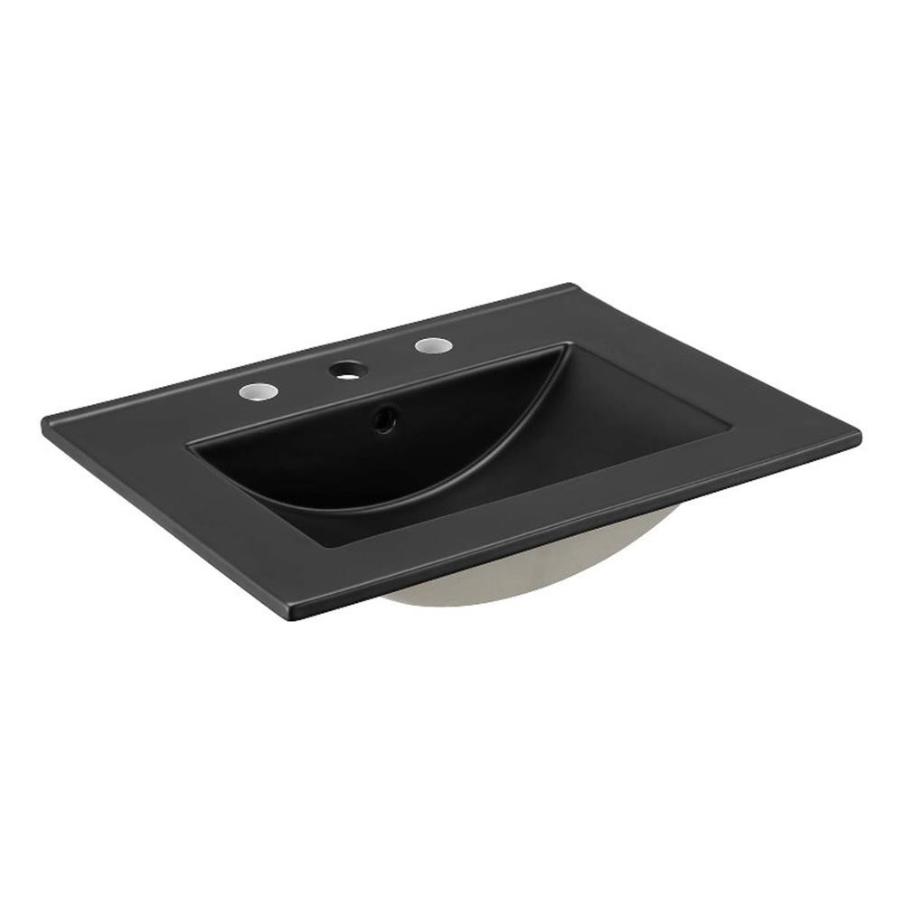 Modway Cayman Modern 24″ Bathroom Sink in Black With Rectangular Basin