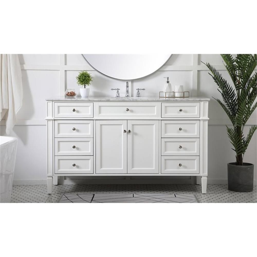 Elegant Decor Park Avenue 60″ Metal MDF Marble Single Bathroom Vanity in White