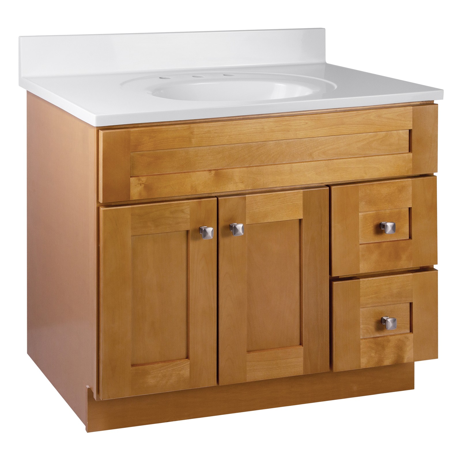 Brookings 37 in. Wood Vanity in Birch with Widespread White Top Fully Assembled