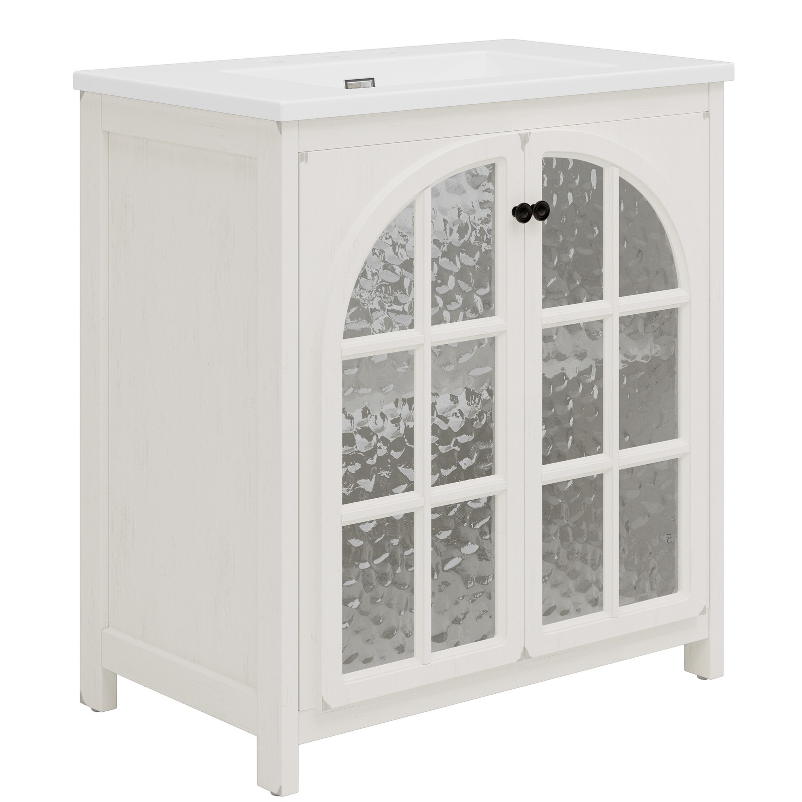 Farmhouse Bathroom Vanity with Ceramic Sink，Storage Cabinet w/Soft-Closing Doors