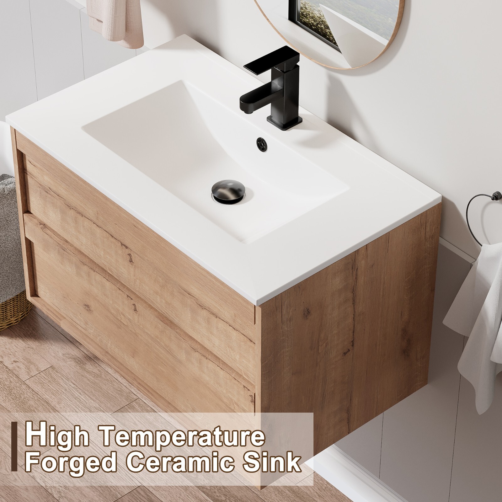 Wall Mounted Bathroom Vanity Sink Combo Cabinet Vanity Set Invisible Handles