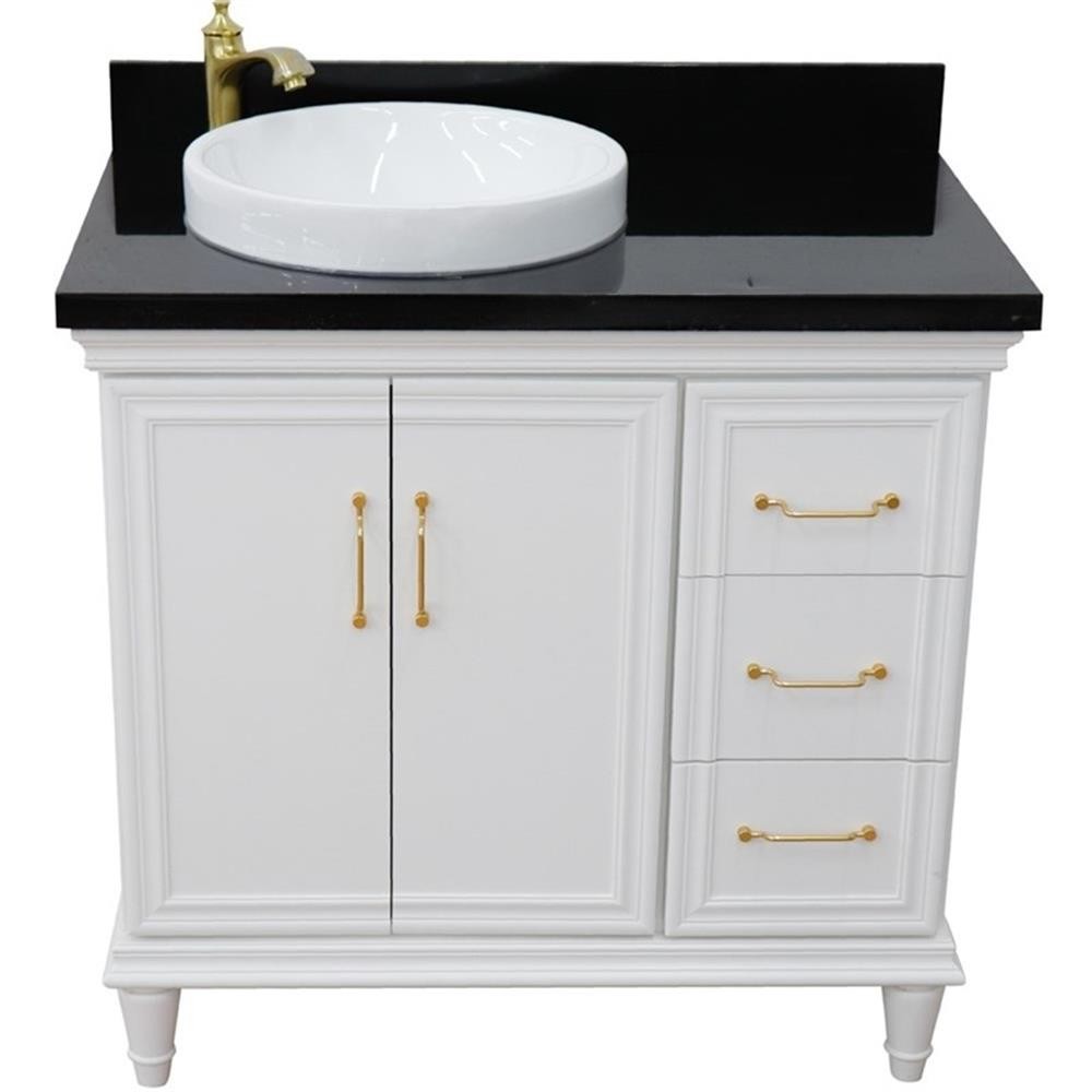 37 in. Single Wooden Vanity White Black Galaxy Round Left Door.Left Sink