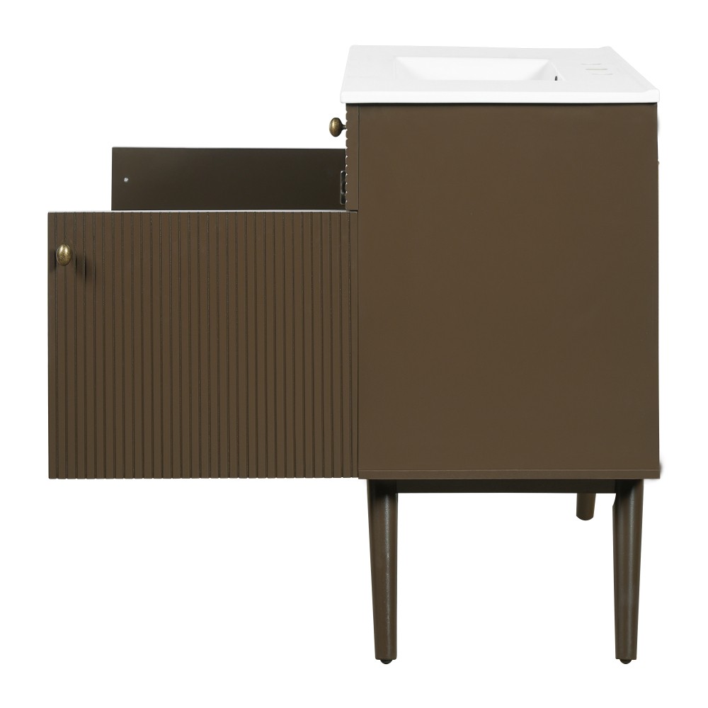 36″ Striped Bathroom Vanity,Soft-Close Dual-Door Storage &Premium Ceramic Sink