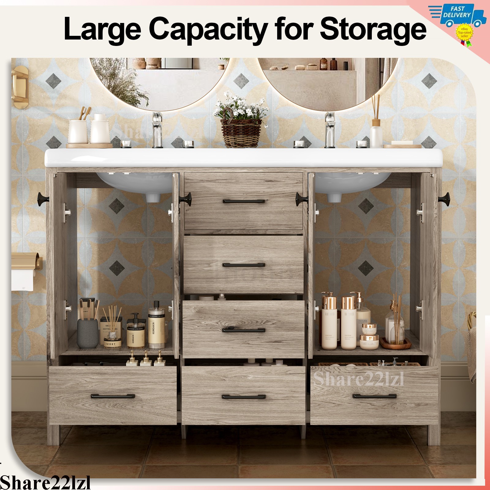47″ Bathroom Vanity with Double Sink Combo Storage Cabinet w/ Doors and Drawers