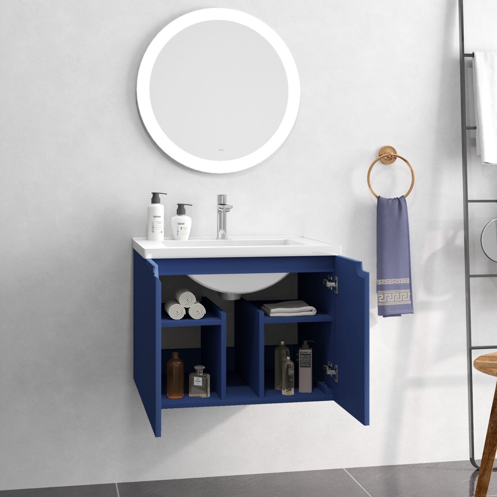 24″ Floating Wall Mounted Bathroom Vanity with White Porcelain Sink and Soft