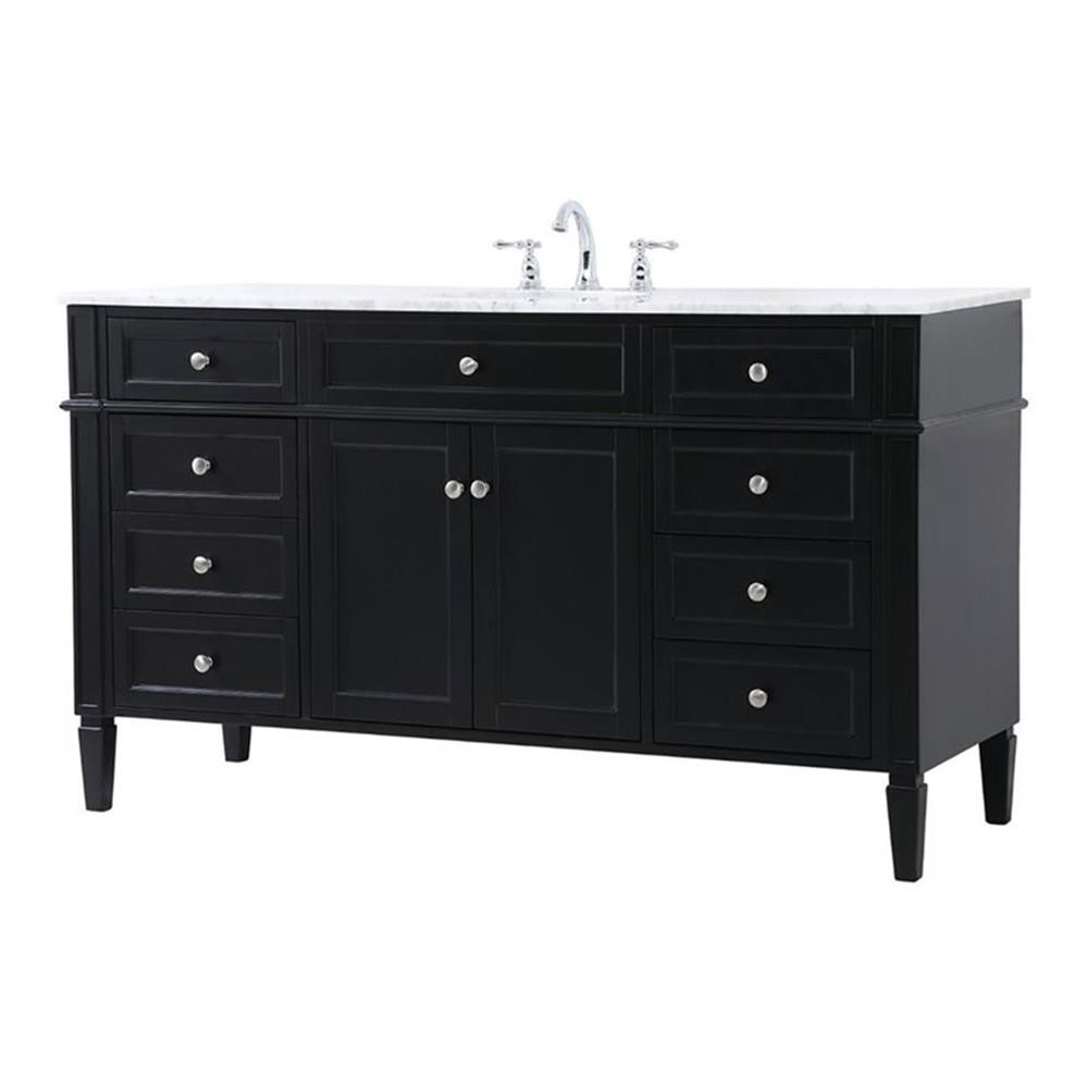Elegant Decor Park Avenue 60″ Metal MDF Marble Single Bathroom Vanity in Black