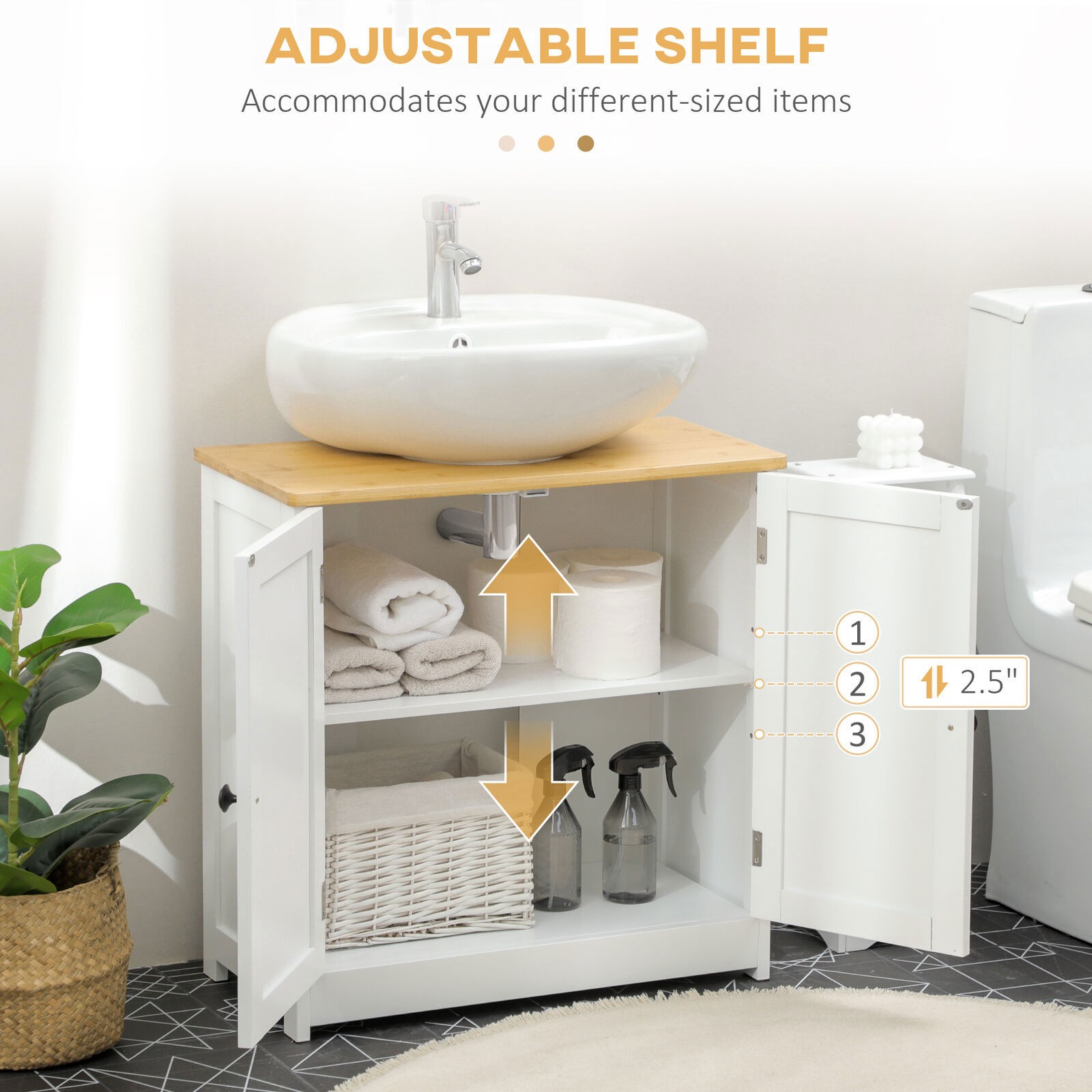 Bathroom Vanities Under Sink Cabinet Pedestal Storage Cupbaord with Doors White
