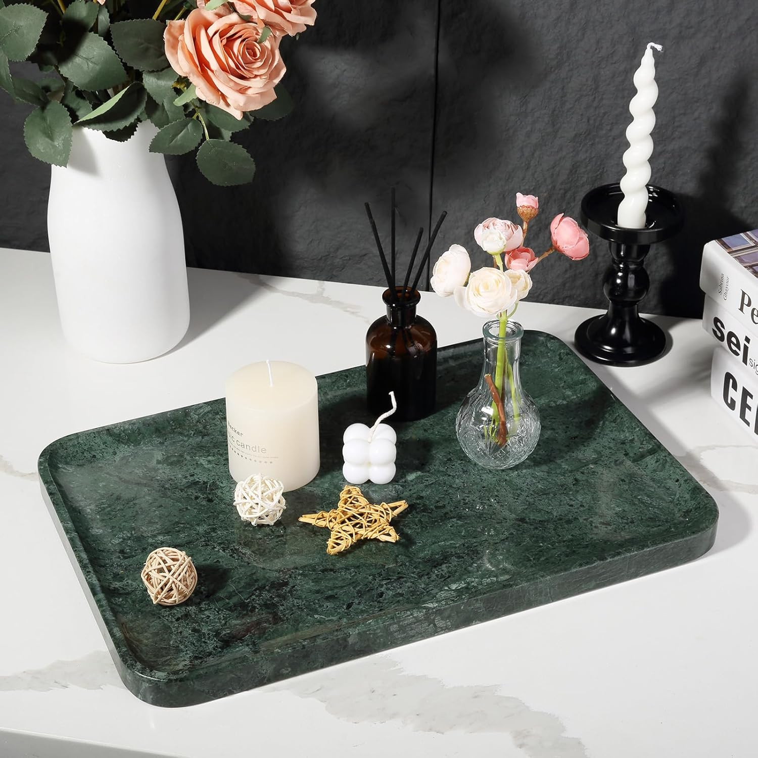 Marble Vanity Tray, 18In Stone for Bathroom Countertop, 17 3/4” Oversized Dress