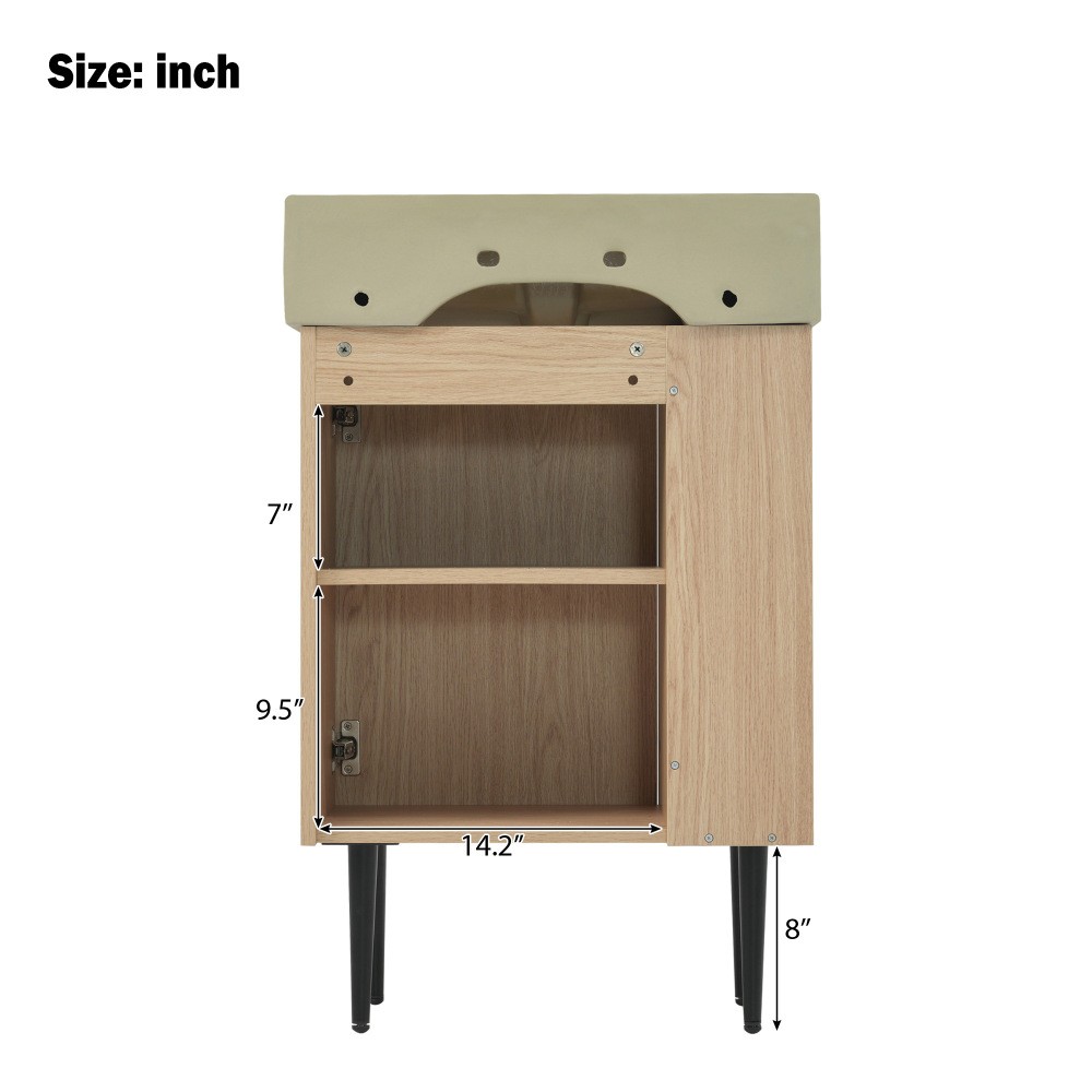 21.6″ Wood Bathroom Vanity，Ceramic Sink，Free-Standing Cabinet，Left Side Storage