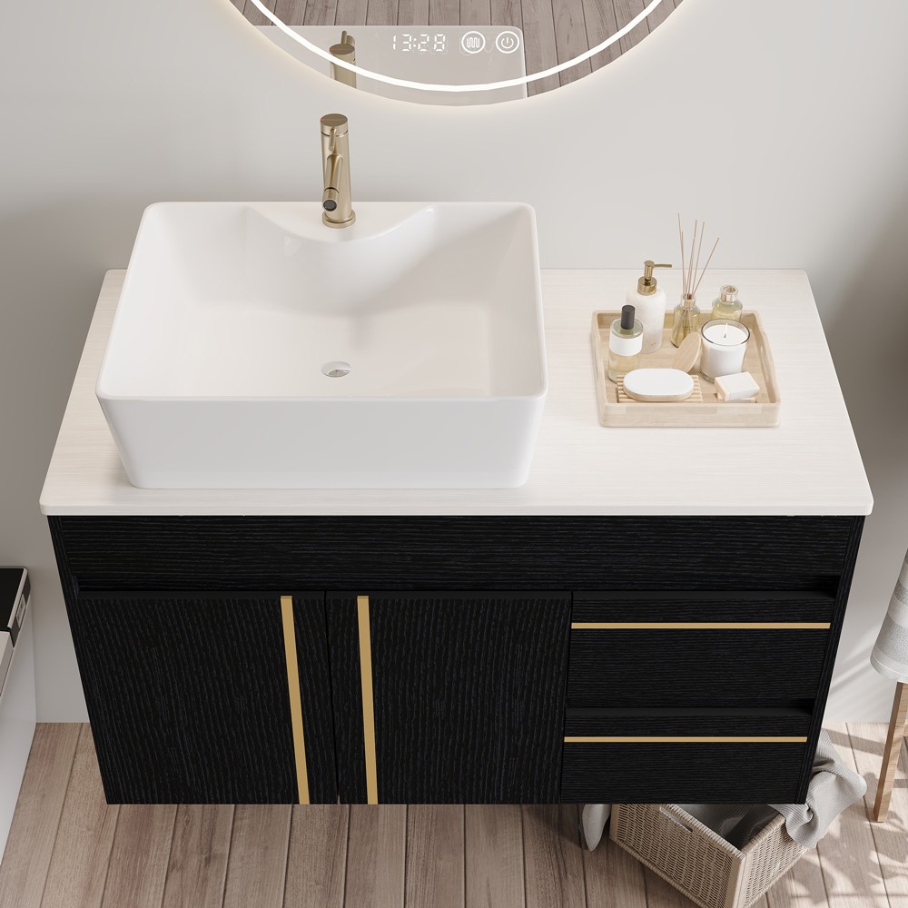 36″ Wall Mounted Bathroom Vanity with Sink, Floating Vanity Cabinet, 2 Drawers