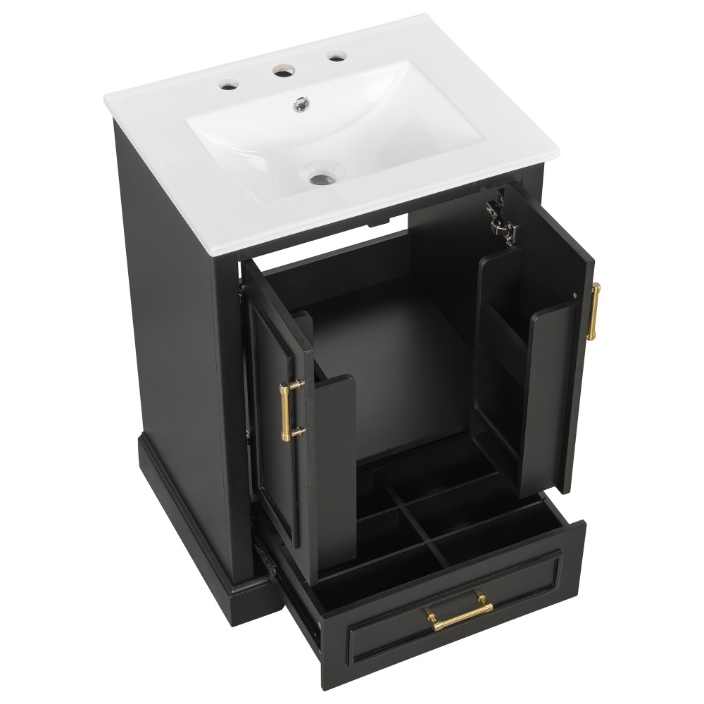 24″Bathroom Vanity with Sink MDF Cabinet with Solid Wood Frame, 1 Divided Drawer