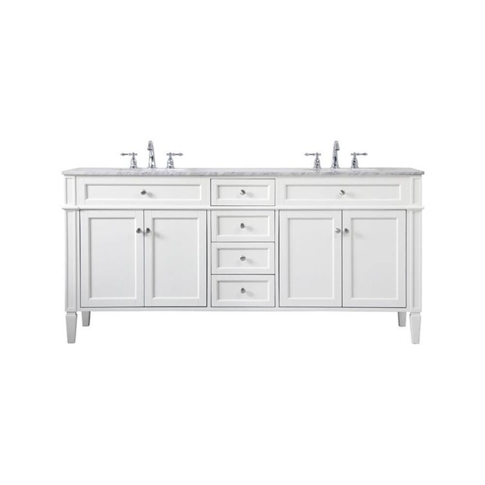 Elegant Decor Park Avenue 72″ Metal MDF Marble Double Bathroom Vanity in White