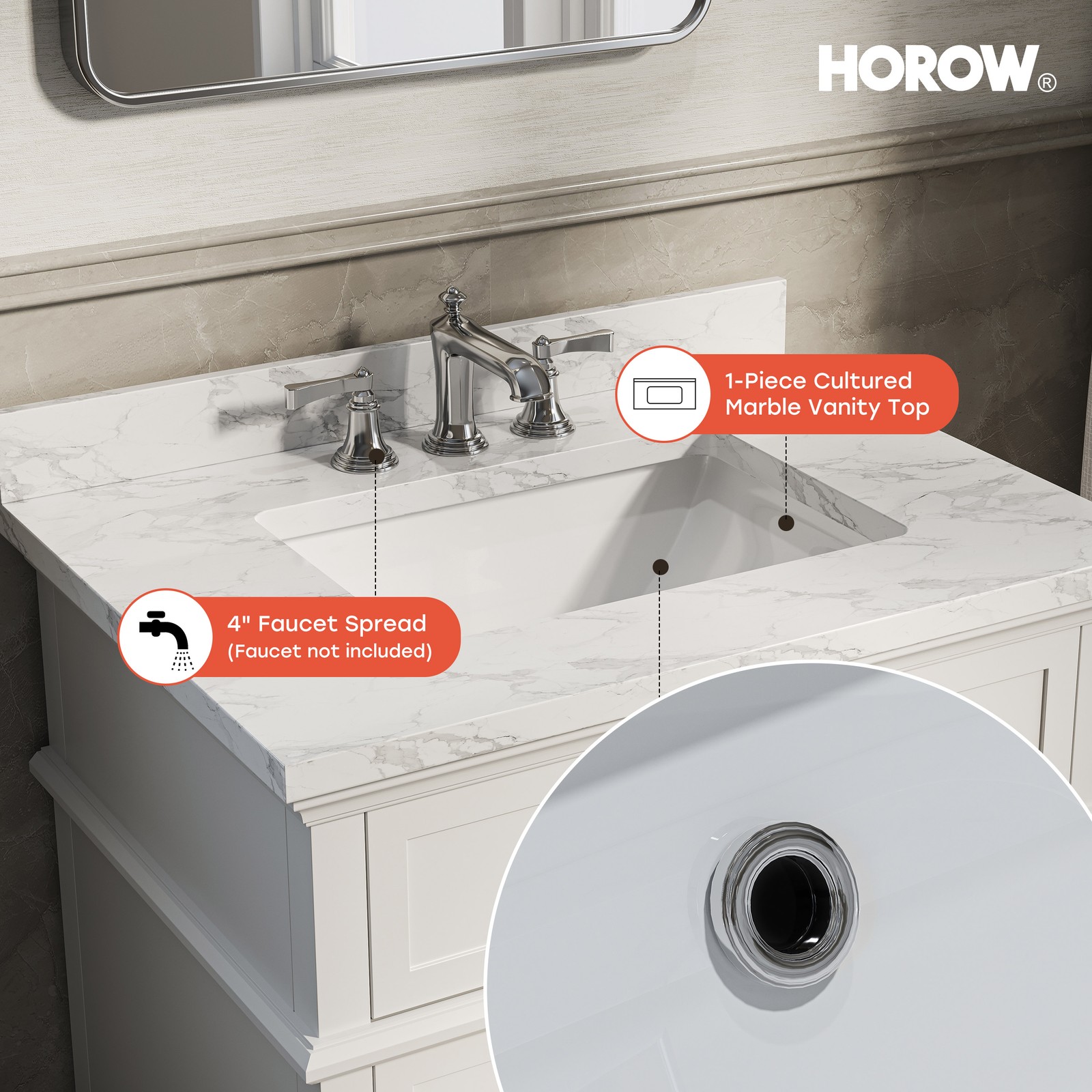 HOROW 30” Bathroom Vanity with Undermount Basin Freestanding Storage Cabinet