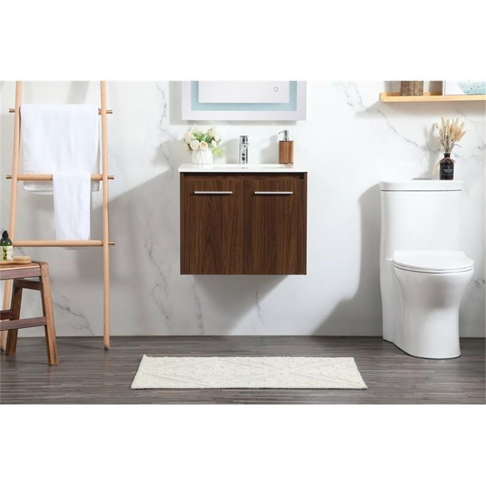 Elegant Decor Penn 24″ Aluminum Alloy MDF Single Bathroom Vanity in Walnut