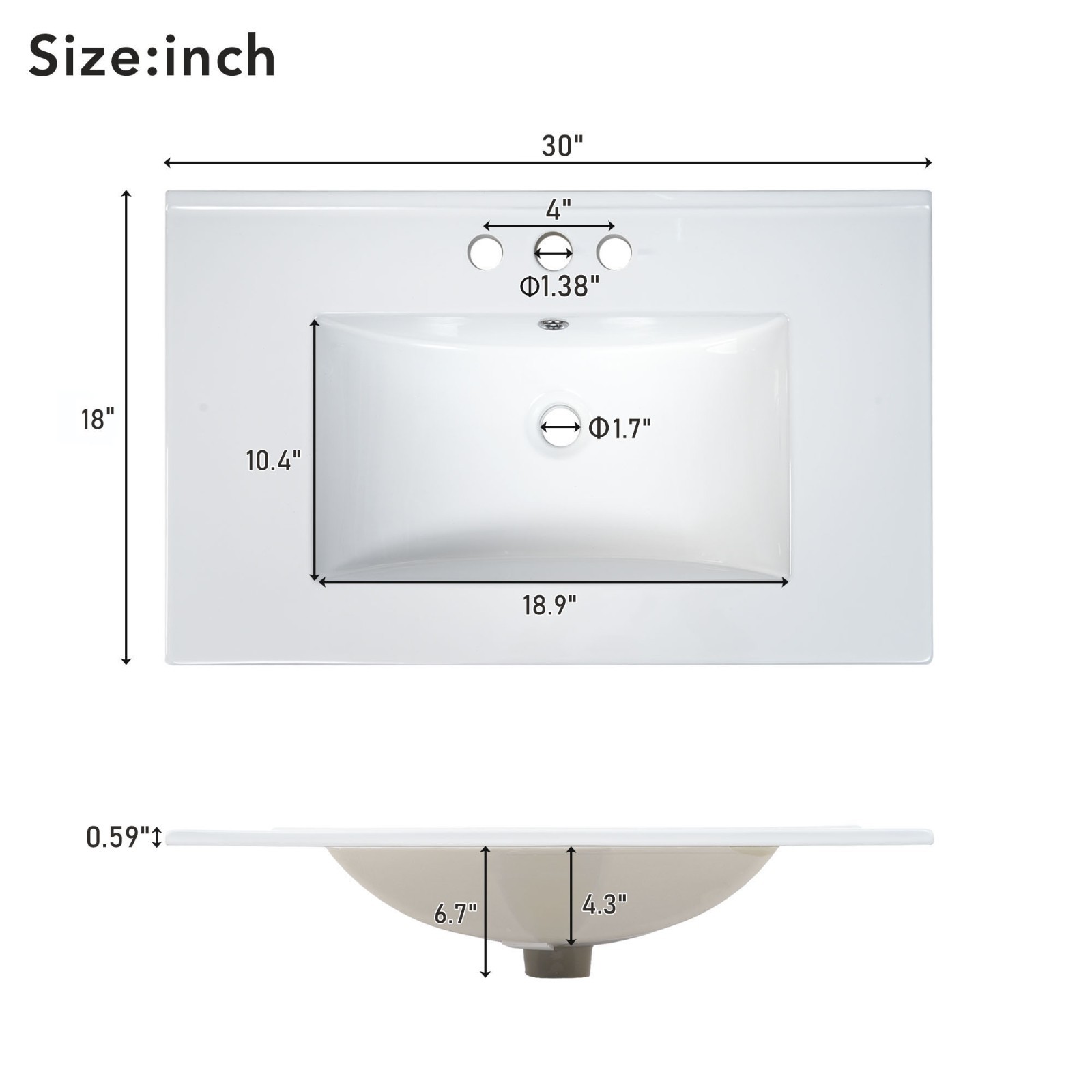 30″White Bathroom Sink Vanity Ceramic Basin Floor Standing Bathroom Cabinet Sink