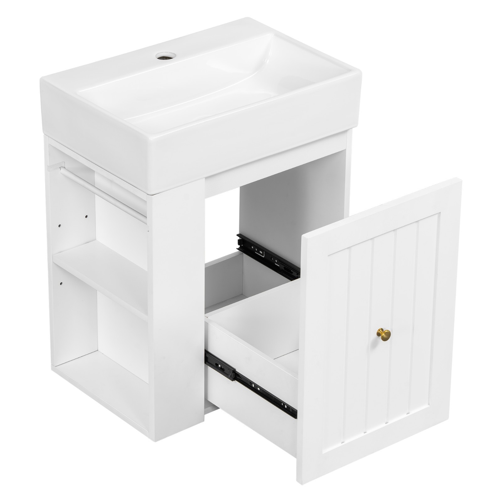 20 Inch Bathroom Vanity Storage Cabinet With Ceramic Sink Storage Drawer Shelf