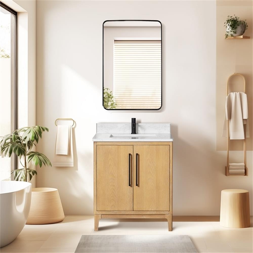 Gara 30″ Single Bath Vanity in Washed Ash Grey with White Grain Composite Stone