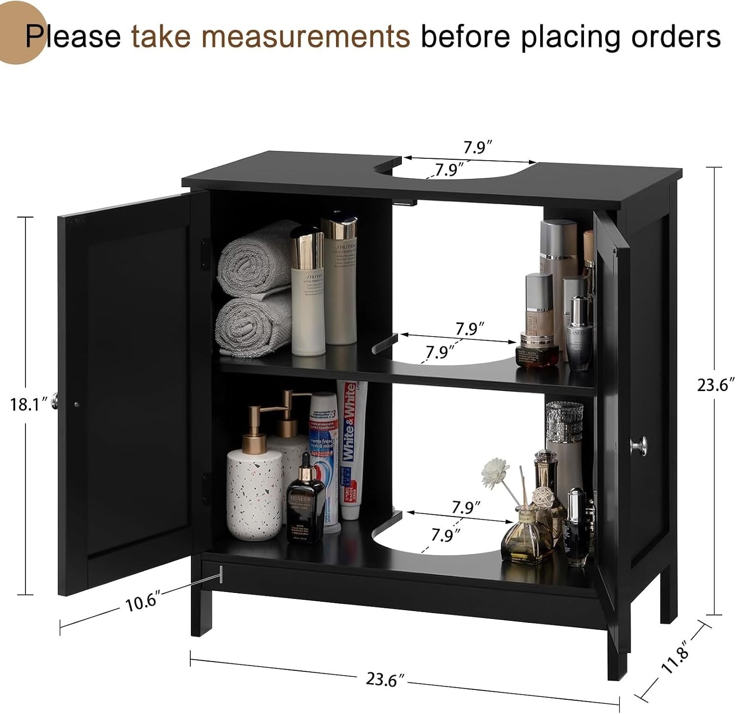 Moisture Resistant U-Shaped Under Sink Cabinet with 2 Doors – Quick Assembly
