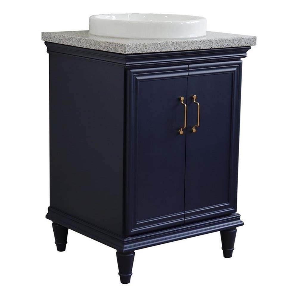 25 in. Single Wooden Vanity Blue with Gray Granite Round Sink