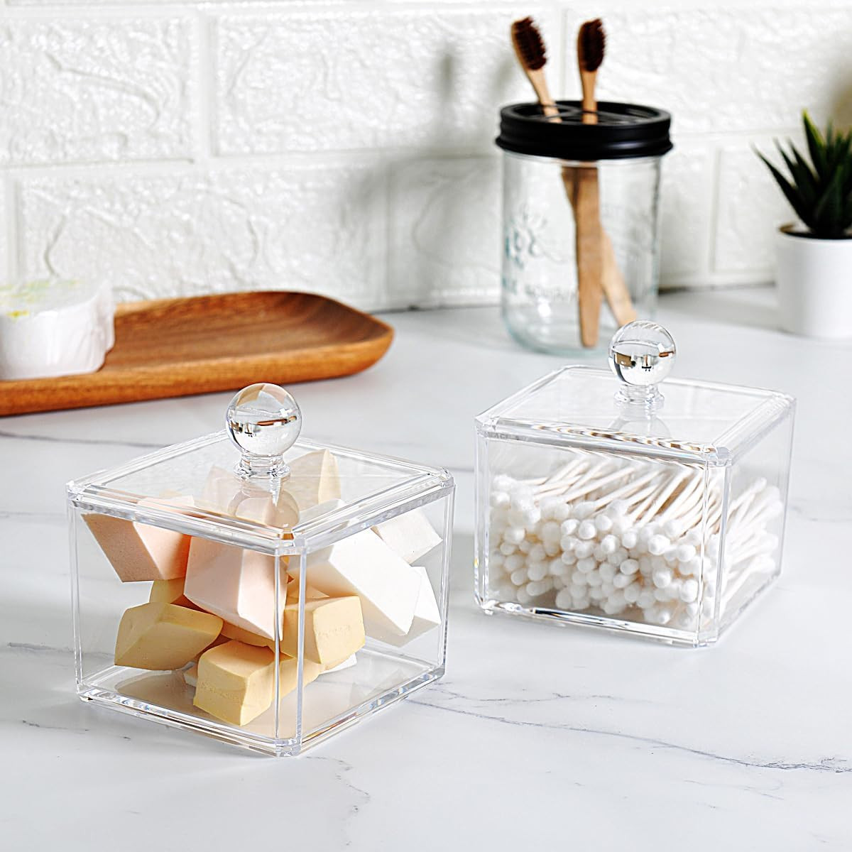 Modern Square Qtip Holder Acrylic Bathroom Vanity Countertop Storage Organizer C