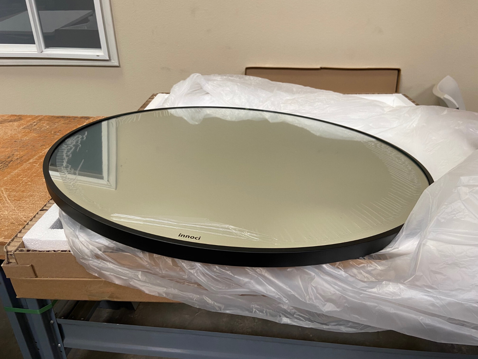 30″ Single Sink Metal Vanity Set with Round Mirror, Matte Black, Stainless Steel