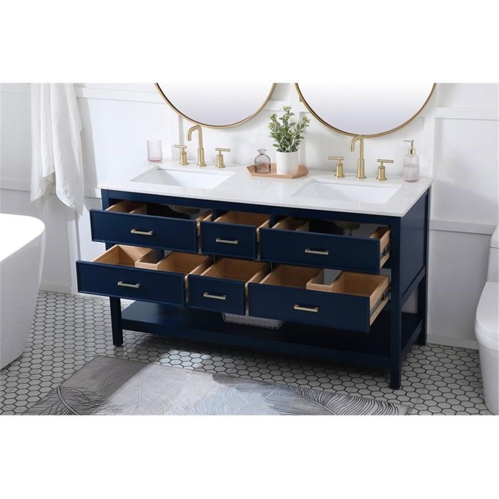 Elegant Decor Sinclaire 60″ Aluminum Alloy & MDF Double Bathroom Vanity in Blue