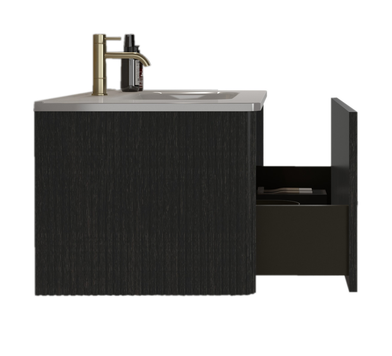 Etna 36″ Brushed Black Oak Floating Bathroom Vanity with White Ceramic Sink